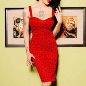 EUC Red polka dot Deadly Dames/Pinup Girl wiggle dress Size L
